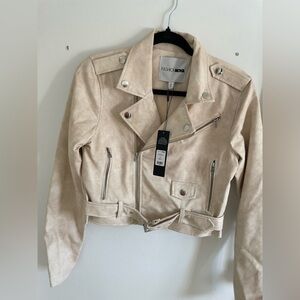 Beige Faux lather motor jacket